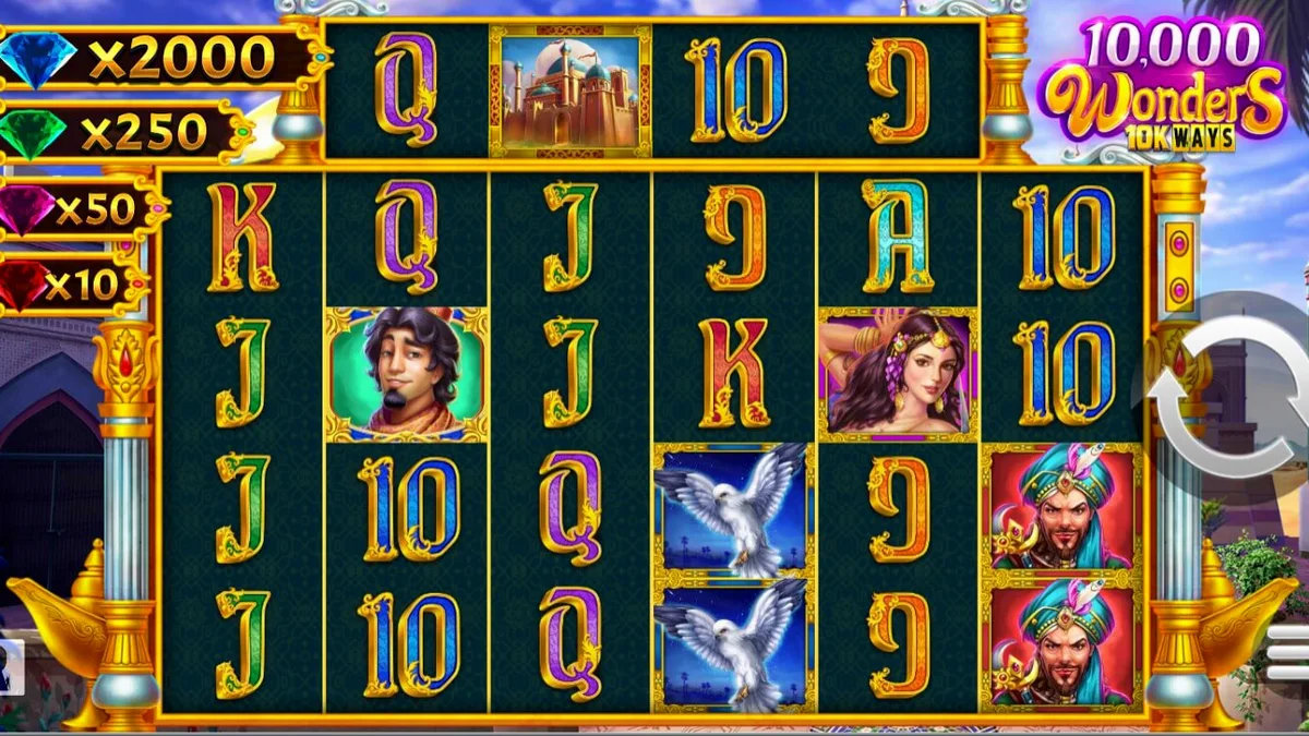 Interface do jogo 10,000 Wonders Big Bang com tema árabe
